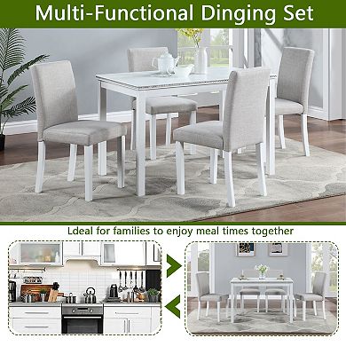 Pnronnc 5 Piece Wooden Dining Table Set, Kitchen Table Set with 4 Upholstered Chairs