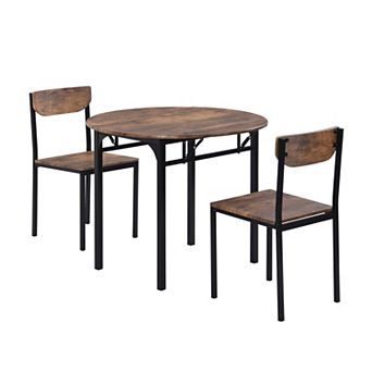 Pnronnc 3 pc Dining Table Set, Round Drop Leaf Kitchen Table Set with 2 Chairs