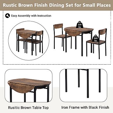 Pnronnc 3-Piece Dining Table Set, Round Drop Leaf Kitchen Table Set with 2 Chairs