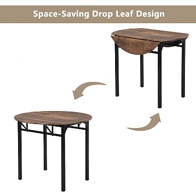 Pnronnc 3-Piece Dining Table Set, Round Drop Leaf Kitchen Table Set with 2 Chairs