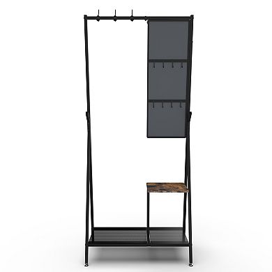 Pnronnc Hall Tree Metal Coat Rack with Mirror, Shoe Storage and Hooks, for Entryway Living Room