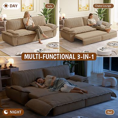 Pnronnc Corduroy Convertible Sofa Bed, Sleeper Loveseat Sofa Pull Out 3 Seat Sofa