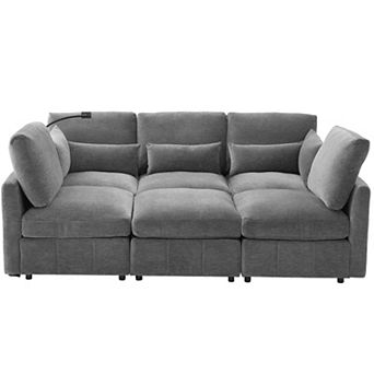 Pnronnc Modular Sectional Sofa, U Shaped Sofa Couch with Ottoman, USB Ports and Phone Holder