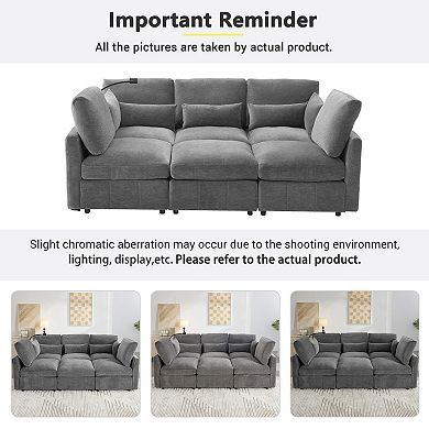 Pnronnc Modular Sectional Sofa, U Shaped Sofa Couch with Ottoman, USB Ports and Phone Holder