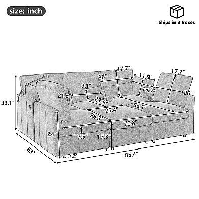 Pnronnc Modular Sectional Sofa, U Shaped Sofa Couch with Ottoman, USB Ports and Phone Holder