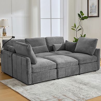 Pnronnc Modular Sectional Sofa, U Shaped Sofa Couch with Ottoman, USB Ports and Phone Holder