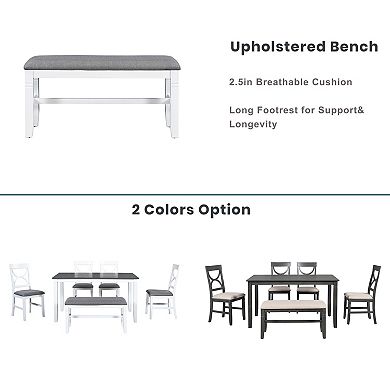 Pnronnc 6-Piece Dining Table Set, Wooden Kitchen Table Set with Bench and 4 Chairs