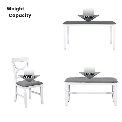 Pnronnc 6-Piece Dining Table Set, Wooden Kitchen Table Set with Bench and 4 Chairs