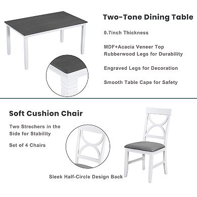 Pnronnc 6-Piece Dining Table Set, Wooden Kitchen Table Set with Bench and 4 Chairs