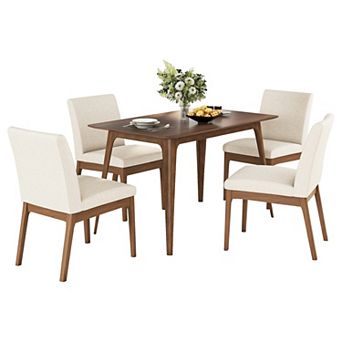 Pnronnc Modern 5 pc Dining Table Set with One Solid Wood Frame Table and 4 Upholstered Chairs