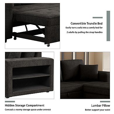 Pnronnc Reversible Sleeper Sofa, L Shape Sectional Sofa with Storage Chaise and 2 Stools