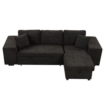 Pnronnc Reversible Sleeper Sofa, L Shape Sectional Sofa with Storage Chaise and 2 Stools