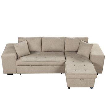 Pnronnc Reversible Sleeper Sofa, L Shape Sectional Sofa with Storage Chaise and 2 Stools