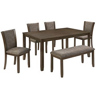 Pnronnc 6 pc Wooden Dining Table Set, Kitchen Table Set with Bench and 4 Chairs