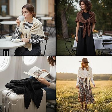 Women's Triangle Knotted Shawl Wrap Casual Knitted Scarf Retro Cape Travel Stole Shoulder Top