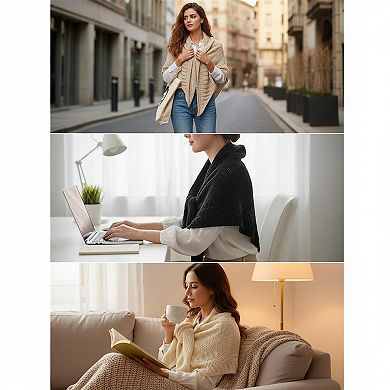 Women's Triangle Knotted Shawl Wrap Casual Knitted Scarf Retro Cape Travel Stole Shoulder Top