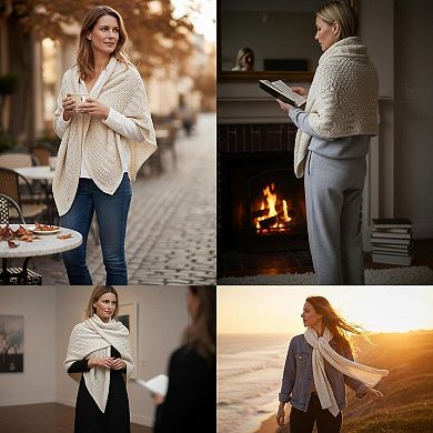 Women's Triangle Knotted Shawl Wrap Casual Knitted Scarf Retro Cape Travel Stole Shoulder Top