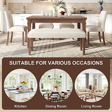 Pnronnc Dining Set 6-Piece Kitchen Table Set, Modern Dining Table Set with 4 Chairs and Bench