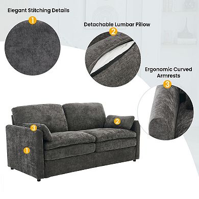 Pnronnc Modern Sofa, Cozy Chenille Loveseat Sofa with Double Cushions and Lumbar Pillow