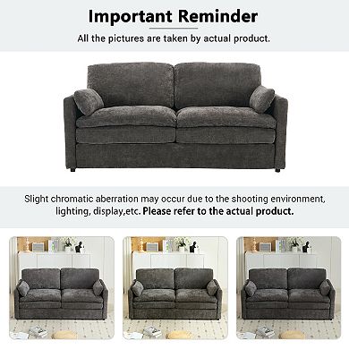 Pnronnc Modern Sofa, Cozy Chenille Loveseat Sofa with Double Cushions and Lumbar Pillow