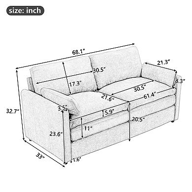 Pnronnc Modern Sofa, Cozy Chenille Loveseat Sofa with Double Cushions and Lumbar Pillow