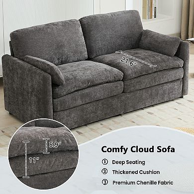Pnronnc Modern Sofa, Cozy Chenille Loveseat Sofa with Double Cushions and Lumbar Pillow