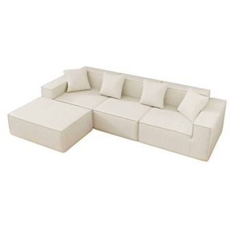 Pnronnc L-Shaped Sectional Sofa Modular Couch with Ottoman Deep Cushions for Apartments Living Room