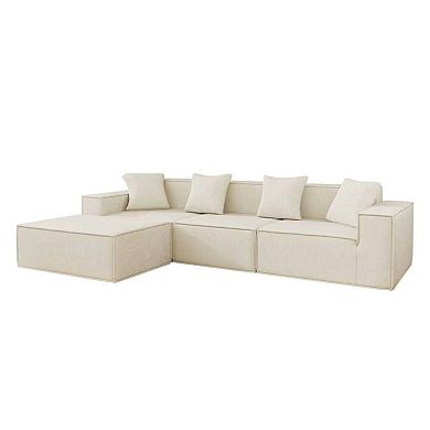 Pnronnc L-Shaped Sectional Sofa Modular Couch with Ottoman Deep Cushions for Apartments Living Room