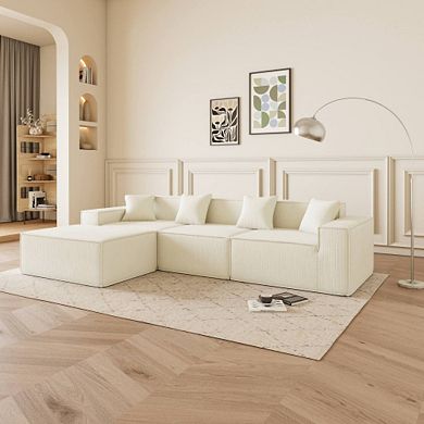 Pnronnc L-Shaped Sectional Sofa Modular Couch with Ottoman Deep Cushions for Apartments Living Room
