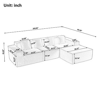Pnronnc L-Shaped Sectional Sofa Modular Couch with Ottoman Deep Cushions for Apartments Living Room