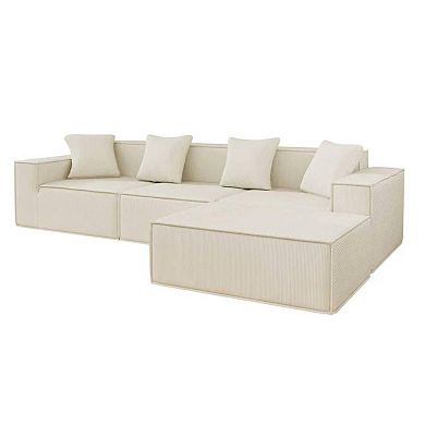 Pnronnc L-Shaped Sectional Sofa Modular Couch with Ottoman Deep Cushions for Apartments Living Room