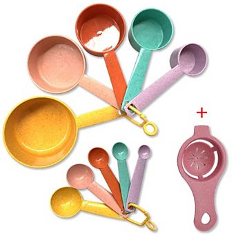 Plastic measuring cup and spoon set, stackable, assorted colors