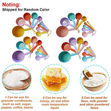 Plastic measuring cup and spoon set, stackable, assorted colors