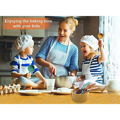 Plastic measuring cup and spoon set, stackable, assorted colors