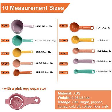 Plastic measuring cup and spoon set, stackable, assorted colors