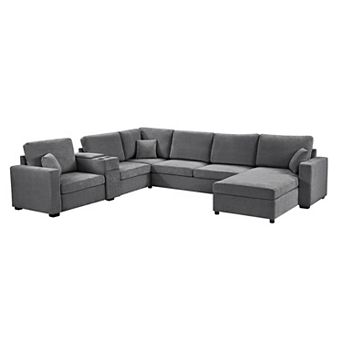 Pnronnc Modular Sectional Sofa Couch, U-Shaped Sofa with Chaise Lounge, Storage Drawer & Cup Holders