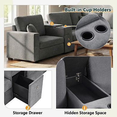 Pnronnc Modular Sectional Sofa Couch, U-Shaped Sofa with Chaise Lounge, Storage Drawer & Cup Holders