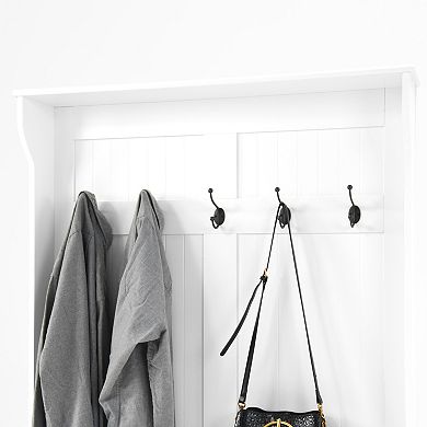 Pnronnc Hall Tree Entryway Bench with Coat Rack, Shoe Storage Compartment and 5 Hooks for Hallway