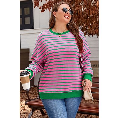 Waffle Knit Crew Neck Plus Size Sweatshirt