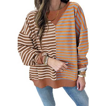 Casual Stripe Colorblock Drop Shoulder Oversize Sweatshirt