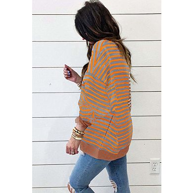 Casual Stripe Colorblock Drop Shoulder Oversize Sweatshirt