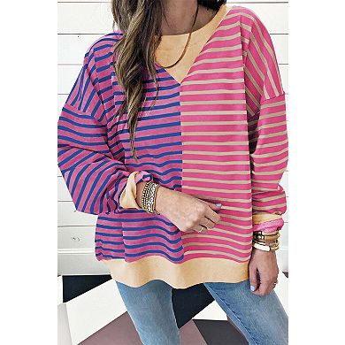 Casual Stripe Colorblock Drop Shoulder Oversize Sweatshirt