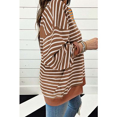 Casual Stripe Colorblock Drop Shoulder Oversize Sweatshirt