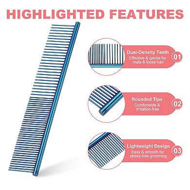 Dog Cat Comb, Pet Combs Stainless Steel Teeth Grooming Tool 2PCS