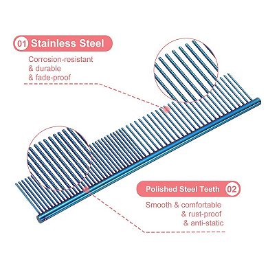 Dog Cat Comb, Pet Combs Stainless Steel Teeth Grooming Tool 2PCS