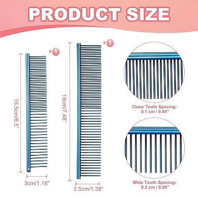 Dog Cat Comb, Pet Combs Stainless Steel Teeth Grooming Tool 2PCS