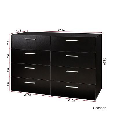 47 inch 8-Drawer Dresser for Multi-Room Storage and Organization - Black