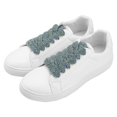 Women's Flat Mixed Color Mohair Widened Shoelaces for Sneakers 2 Pairs
