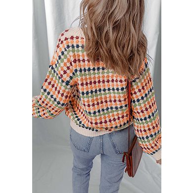 Dotty Striped Pattern Knit Drop Shoulder Sweater