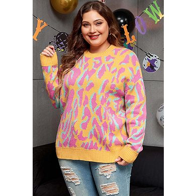 Plus Size Leopard Ribbed Trim Sweater